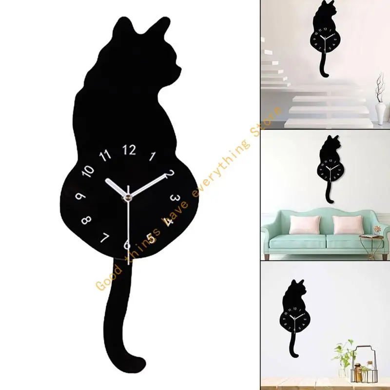 

Wall Clock with Swinging Tail Silent Decorative Acrylic Battery Operated Easy to Read for Indoor Hotel Home Cafe Decor 55KF