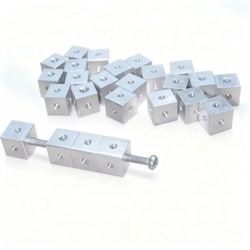 10pcs 10PCS Aluminum Threaded Cube M3 Tapped Threaded 6 Sides M3 Tapped Block Aluminum Cube Block 6-Way Square Connector Block