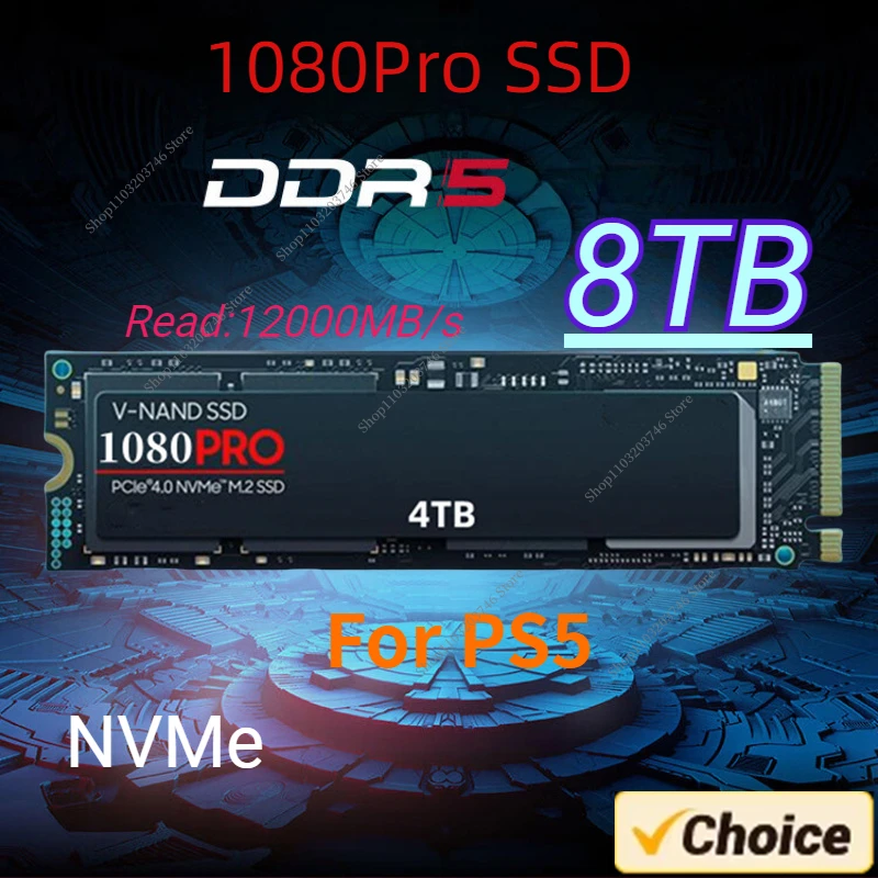 100% 1080Pro ใหม่1TB 2TB 4TB 8TB SSD M.2 2280สถานะของแข็ง NVMe ฮาร์ดดิสก์ PCIe Gen 5.0x4สำหรับแล็ปท็อป PS5 PS4พีซี