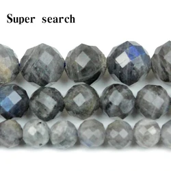 Natural Grey Labradorite Faceted Loose Stone Beads For DIY Making Bracelet Necklace Earring Jewelry Accessories 6 8 10mm