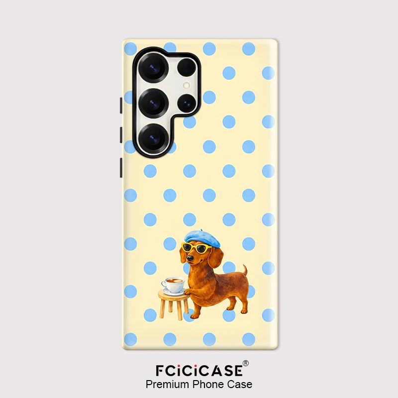 Fcicicase Cute Dog Case For Samsung Galaxy S26 Ultra S25 S24 S23 Plus S22 S20 FE A16 A26 A36 A56 Double-layer PC +TPU Cover Capa