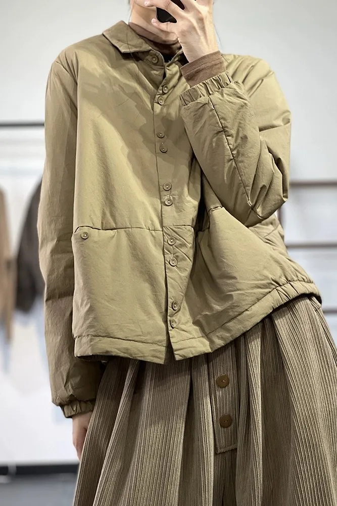 Retro  Color Cotton Women's Autumn Winter Loose Casual Versatile irt Warm Cotton Coat Polyester Fiber Blend