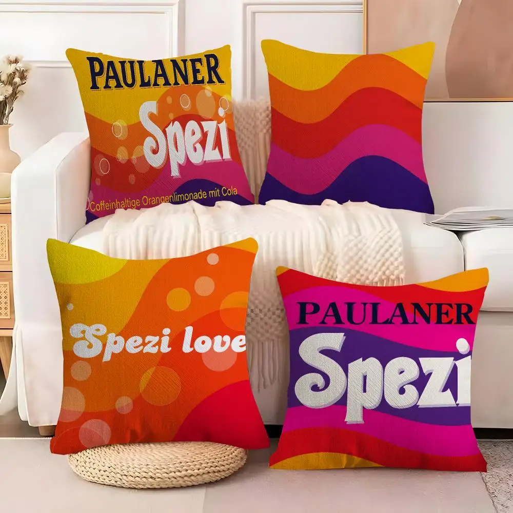 Classic Beverage Brand Paulaner Spezi Cushion Cover  Plush Fabric Soft Double Sided Print Sofa Cushion Cover Throw Pillow Covers