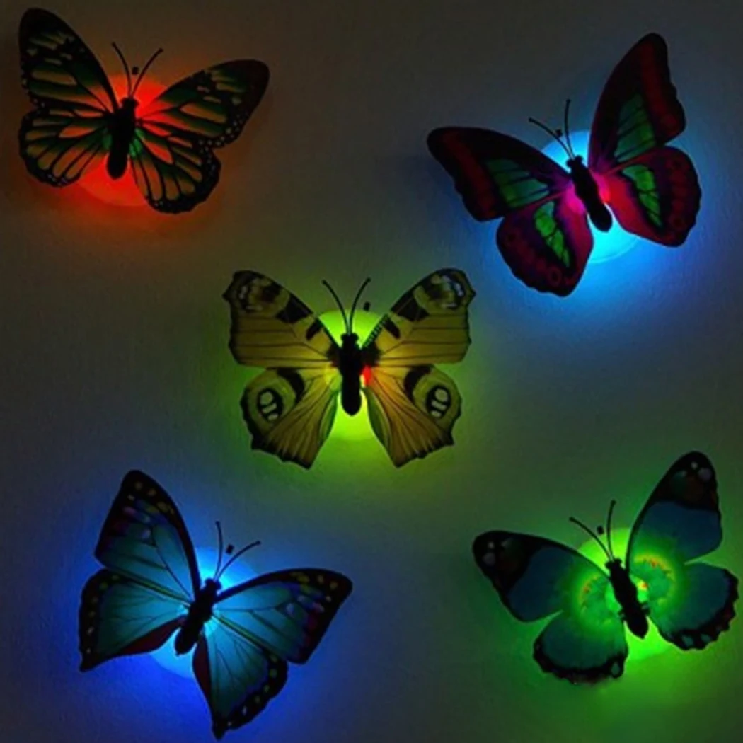 30Pcs/Set Butterfly Wall Sticker Lighted Cute Wall Decal Mural Sticker Decor LED Luminous Butterfly Light Nightlamp Bedside Lamp