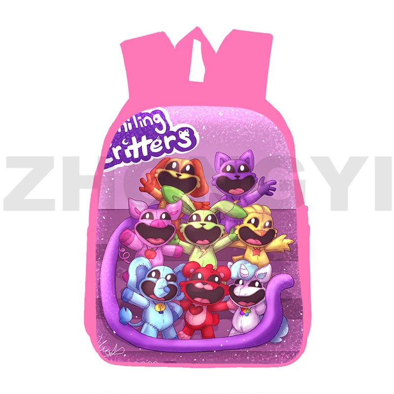 

Lovely Pink 3D Smiling Critters Schoolbags for Girl Canvas Rucksack Kindergarten 12/16 Inch Notebook Urban Travel Backpack Women