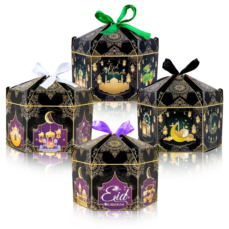 4pcs Eid ramadan candy box Islamic Mosque Mecca Kaaba Simulation Eid Mubarak Favor Box Ramadan Kareem Candy Gift Packing Box