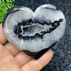 Natural Gemstone Black Agate Crystal Quartz Geode Love  Fortune And Blessing  Witchcraft Aura  Home Decoration Ornaments