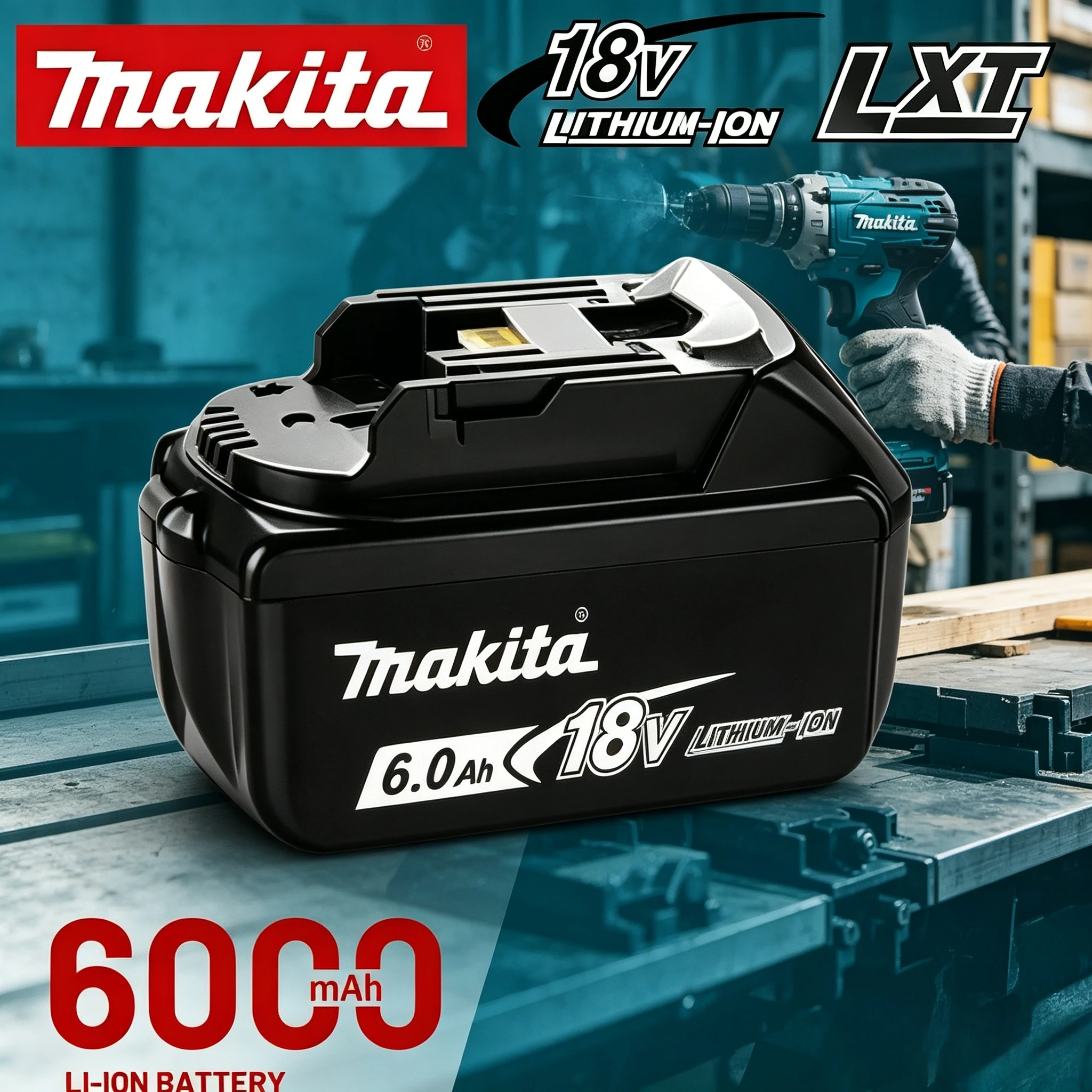 18V Lithium Makita Original Battery BL1860 6.0Ah, for LXT Cordless Tools, Compatible with BL1815 BL1850 BL1830B BL1840