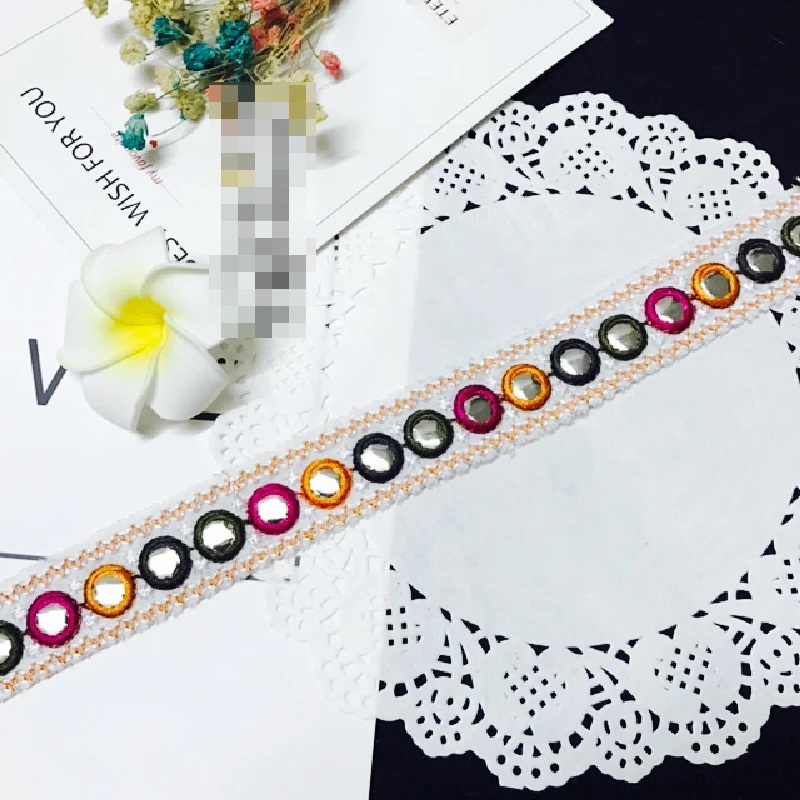 New Ethnic Style Handmade Lace Trim with Embroidery, Woven Tape with Totem, Gold Thread Floral Pattern, Cotton Thread for DIY