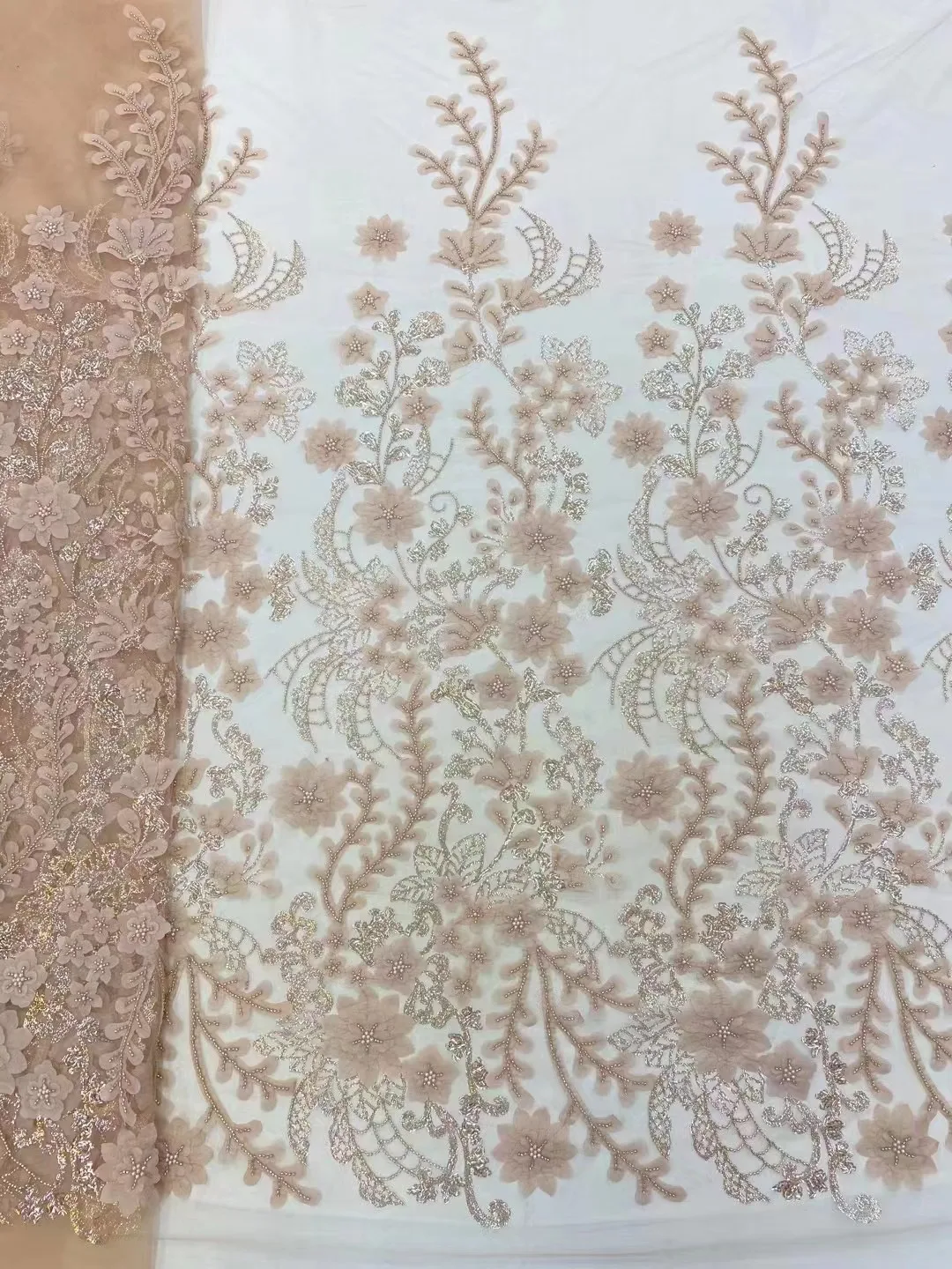 3D Flowers French Sequins Lace Fabric 2024 High Quality Beaded Lace Net African Lace Fabric With Beads Lace Fabrics For Wedding