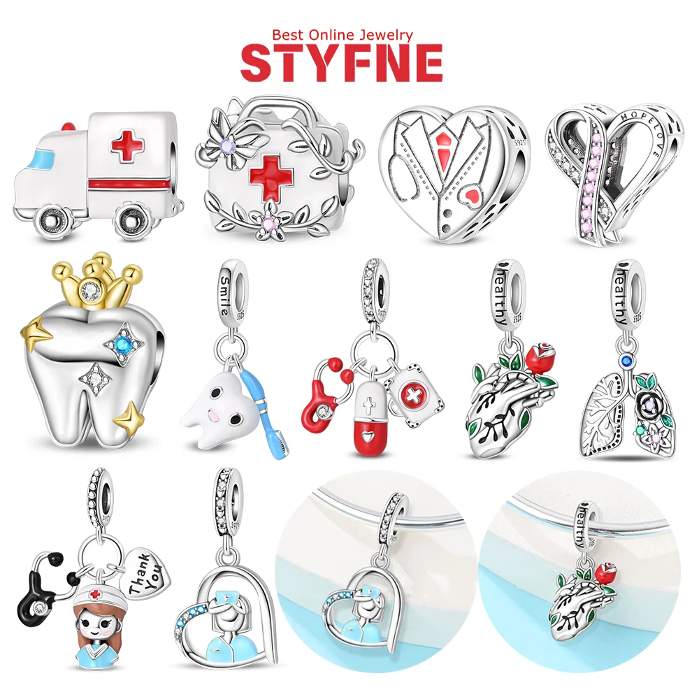 Silver-Plated Ambulance Spacer Charms Beads Fit Original Bracelets Bag Keychain Charms Beads Pendant Diy Women Jewelry Gift