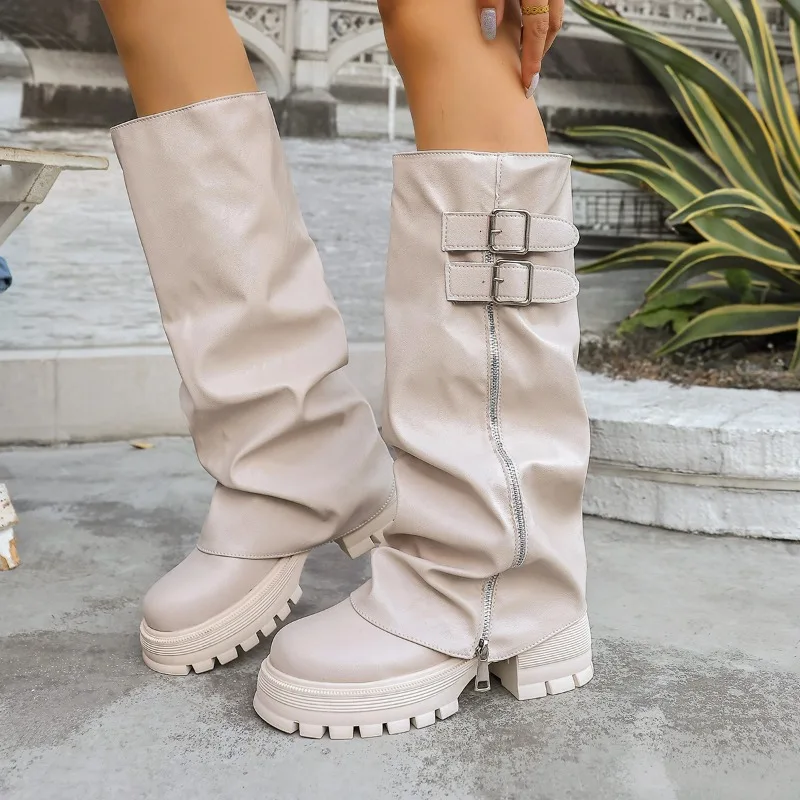 منصة تصميم تحسس بنطلون أنبوب الأحذية لخريف وشتاء 2025 جديد المرأة تنوعا حزام مشبك الأحذية #1