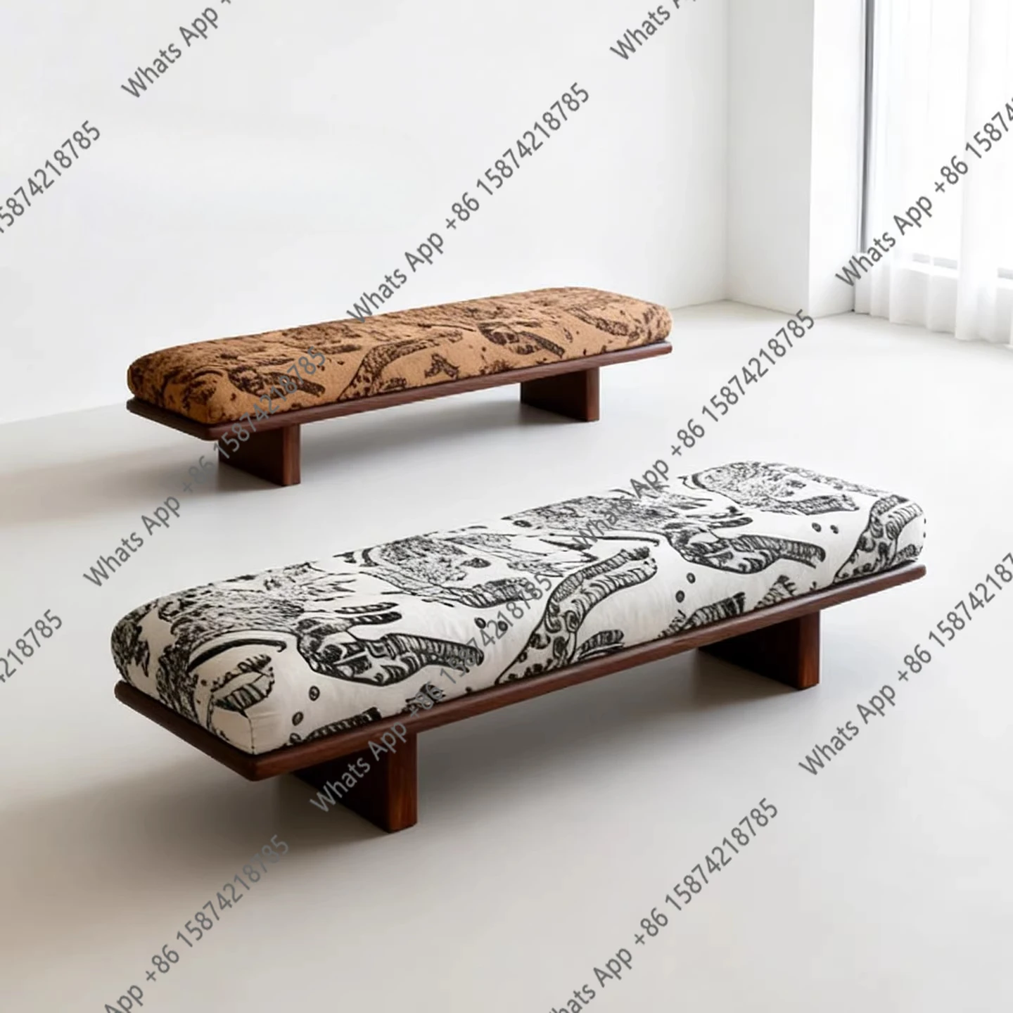 Zc New Chinese-style Solid Wood Living Room Sofa Stool Sales Office Bench Bedroom Hushan Pattern Bedside Living Room Shoe Changi
