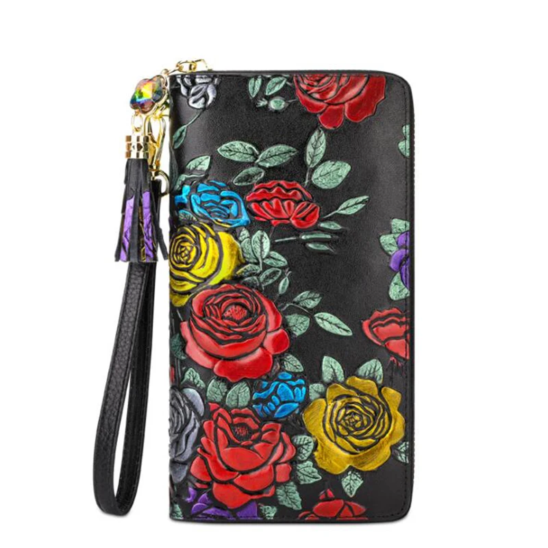 Floral Impresso Carteira de Couro Mulheres Anti RFID Coin Purse Zipper Phone Wallet para Casamento Aniversário Party Gift