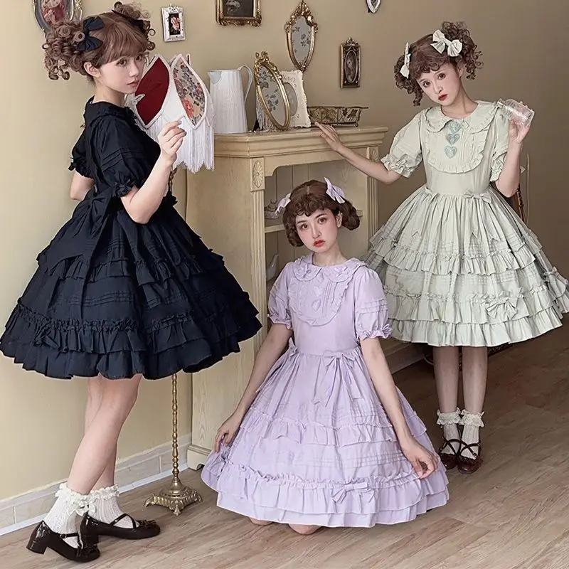 Coalfell Little Ice-cream Spot Solid Color Lolita Dress Female Summer Dress OP Lolita Fluffy Dress Women Back Big Dragtail