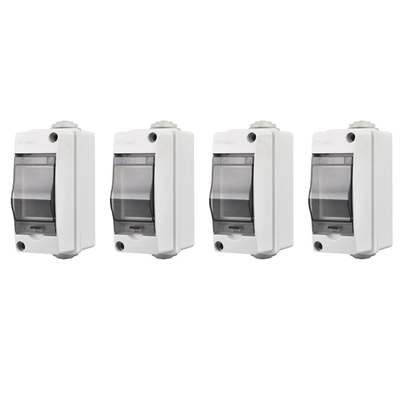 

New-2 Way Distribution Protection Box, Waterproof Transparent Cover 2 DIN Rail Outdoor Distribution Junction Box 4Pcs