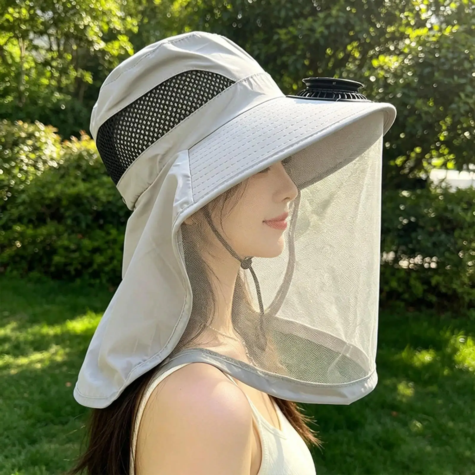 Fishing Fan Hat Outdoor Hat with Fan Solar Wide Brim Headgear with Gnat Net for Travel Walking Hiking Camping Outdoor Beach