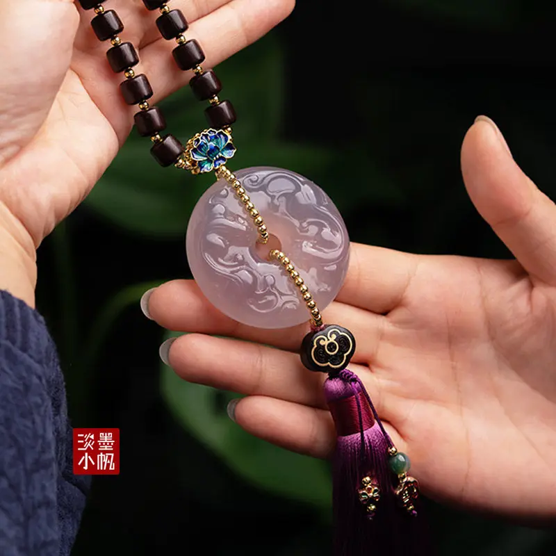 High Quality Chinese Style Double Pixiu Purple Chalcedony Peace Buckle Car Pendant 2026 New Rearview Mirror Hanging Ornament Luc