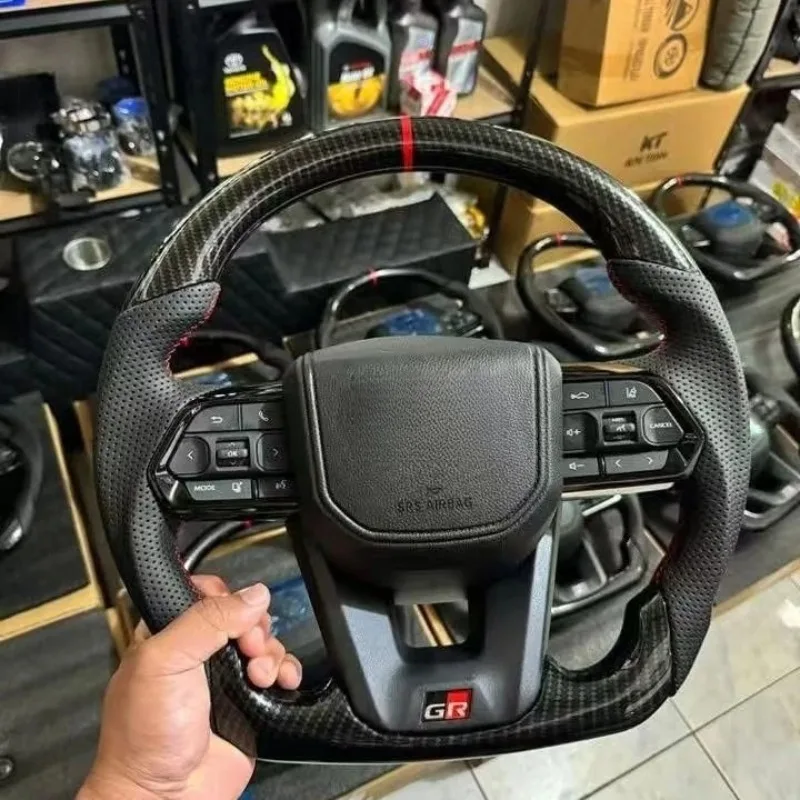 Carbon Fiber Leather GR Sport Steering Wheel for Toyota Land Cruiser 120 150 200 300 LC70/76/79 CROWN ALPHARD VELLFIRE HILUX view 2