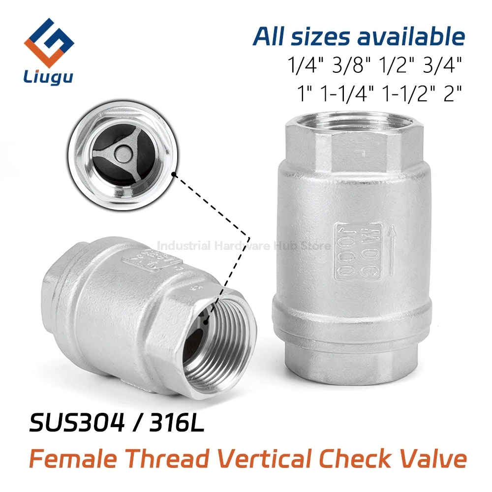304 Stainless Steel Vertical Check Valve, BSPT Internal Thread One-Way Valve for Water Pump & Pipe, 1/4' 3/8' 1/2' 3/4' 1' 2'