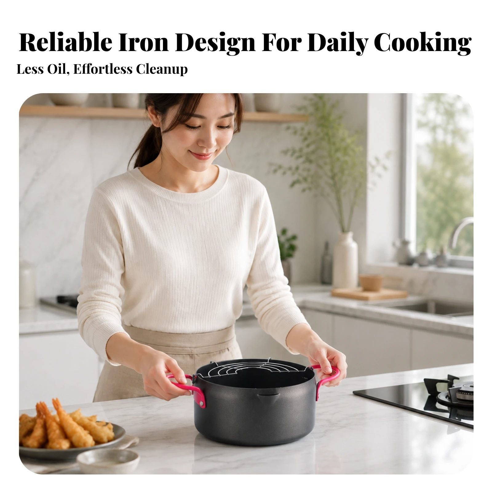 Fryer Pot with Draining Rack Non-Stick Deep Fryer with Wire Rack Japanese Frying Pot Compact Cookware Lightweight for Home Cooks