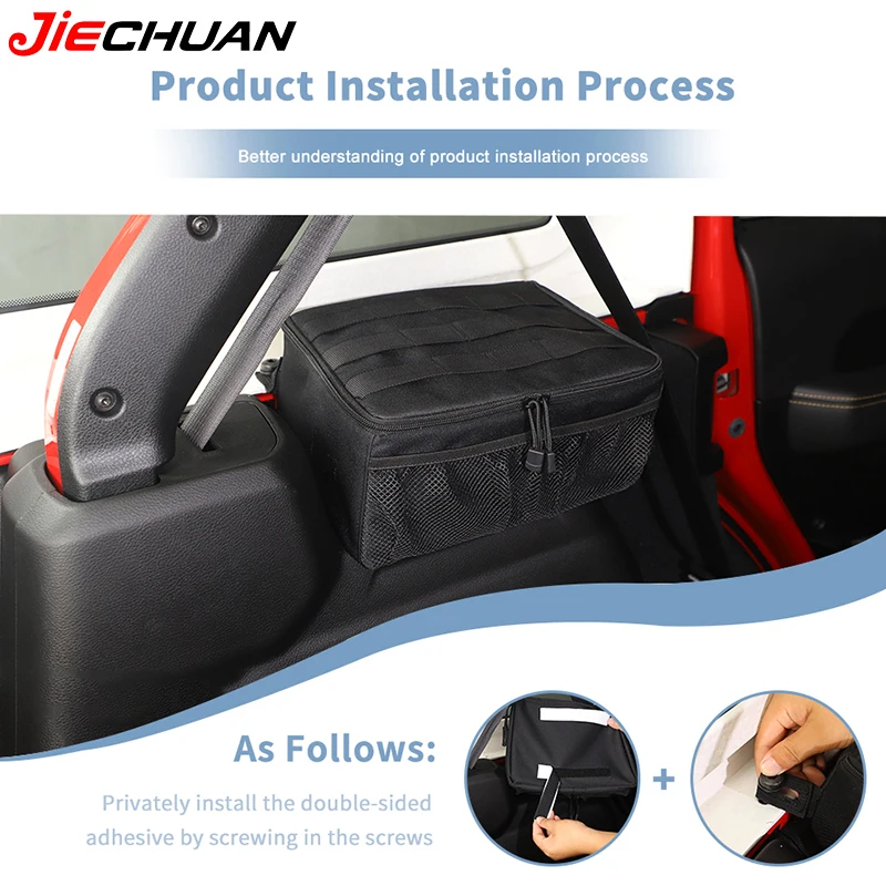 

JIECHUAN подходит для Jeep Wrangler JL 4-дверный 2024 Up багажник автомобиля, боковая сумка для хранения, органайзер, ткань Оксфорд, аксессуары для салона автомобиля