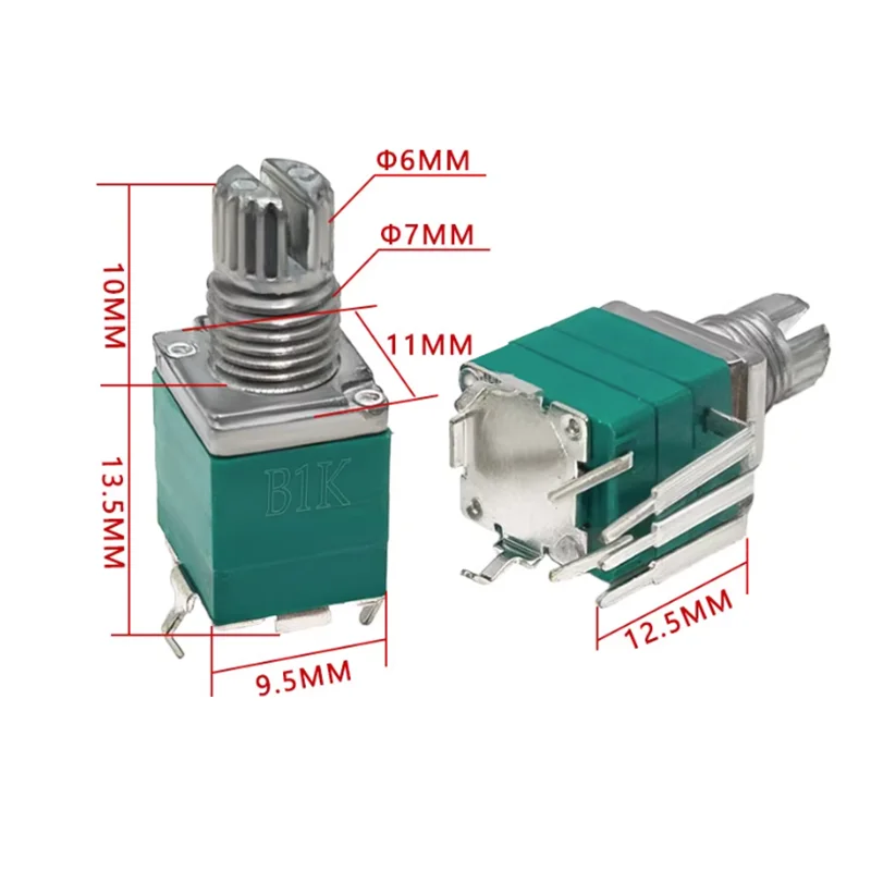 100PCS RK097 Potentiometer 5Pin Vertical With Switch 10mm Shaft B1K B5K B10K B50K B100K B500K Single Turn