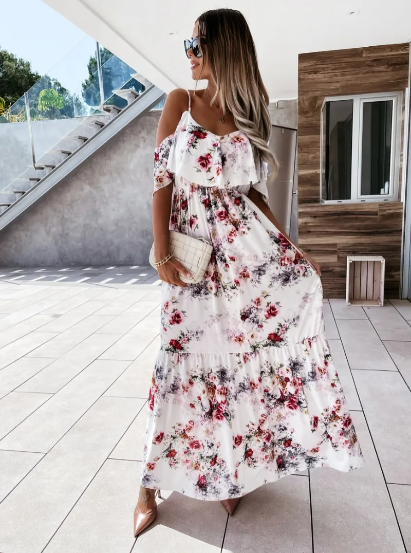 

Women's New Off Shoulder Strap Sexy Dress Fashionable and Casual Commuter Style Long Loose Dress