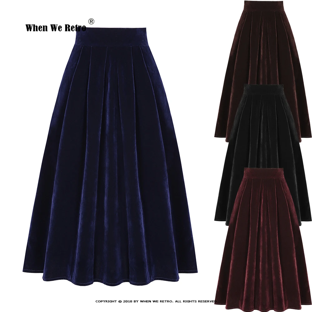 

Chic Velvet A-Line Skirts New 2023 Autumn Winter High Waist Women's Long Skirts Korean Style Elegant Black Blue Midi Skirts