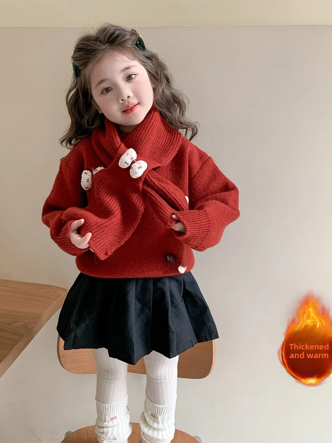 

Thiened Knitted Sweater for Girls Winter Faionable Warm Netie Knot Base irt Top High Collar Long Sve Reg...