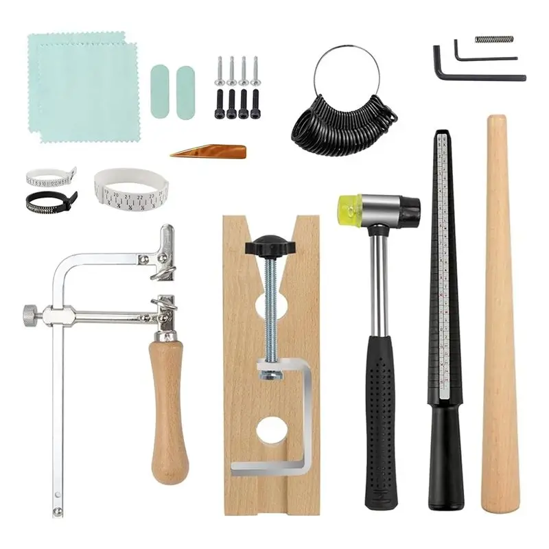 AEE2-15 Piece Ring Mandrel Set, Ring Size Measuring Tool, Ring Making Kit With Plastic Ring Sizer, Ring Making Tool