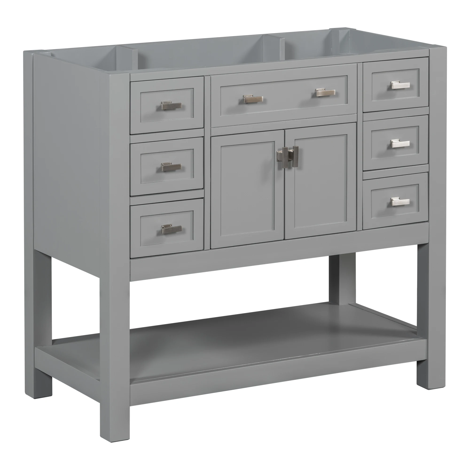 36'' Bathroom Vanity without Top Sink, Grey Cabinet only,Modern Bathroom Storage Cabinet with 2 Soft Closing Doors and 6 Drawers