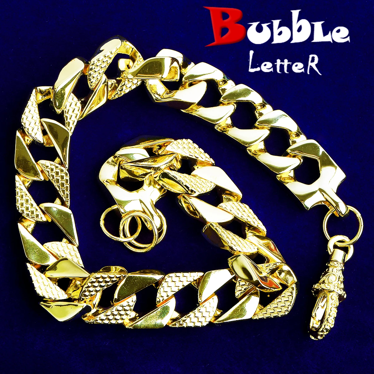 Bubble Letter Semi Patterned Cuban Link Chain for Men Necklace Choker Copper Gold Plated Hip Hop Jewelry Albert Clasp