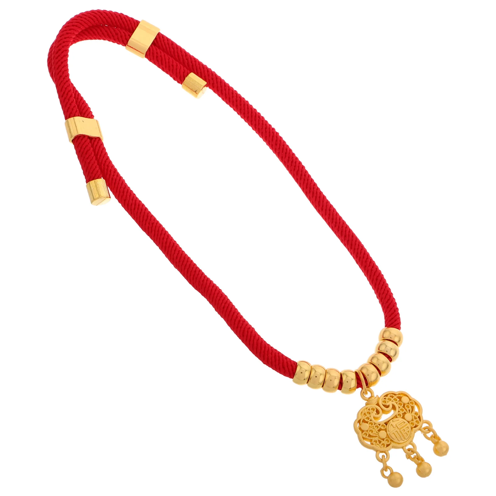 

Pet Collar Dog Necklace Adjustable Red Rope Gold Beads Longevity Lock Durable Fade Resistant Craftsmanship Unique Cat Collars