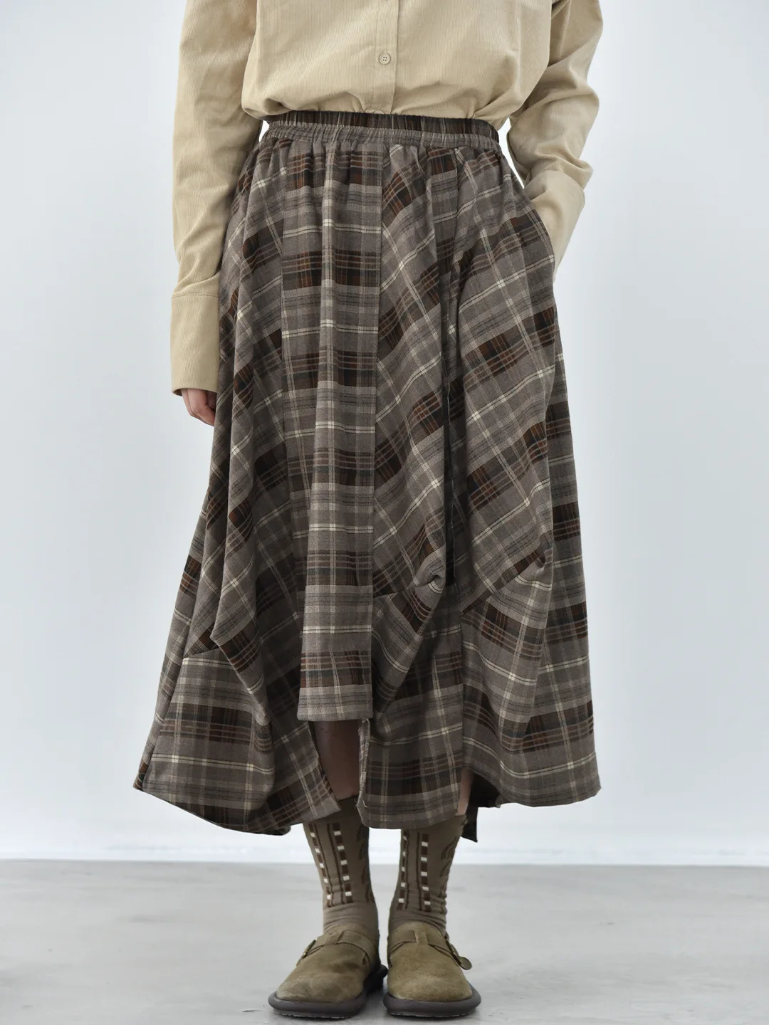 TIYIHAILEY Long Mid-Calf Plaid Women Skirts Irregular A-line Elastic Waist Layers Ladies Autumn Winter 2026 New Ladies Skirts