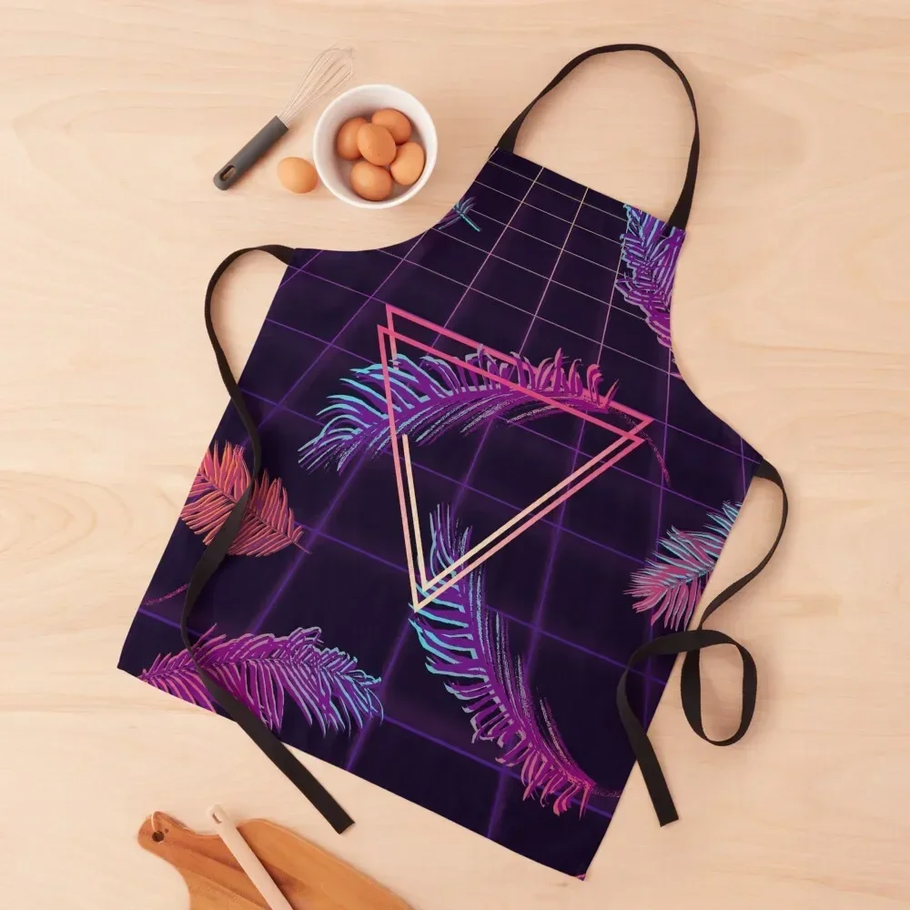 

Synthwave Palm Leaves Apron For Man Haircut Restaurant Kitchen Equipment For Nail Stylist Apron