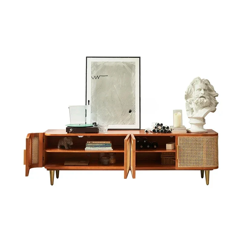 

45 Nordic Ash TV Cabinet Rattan Wall Cabinet Solid Wood Creative Vintage Storage Cabinet B & B