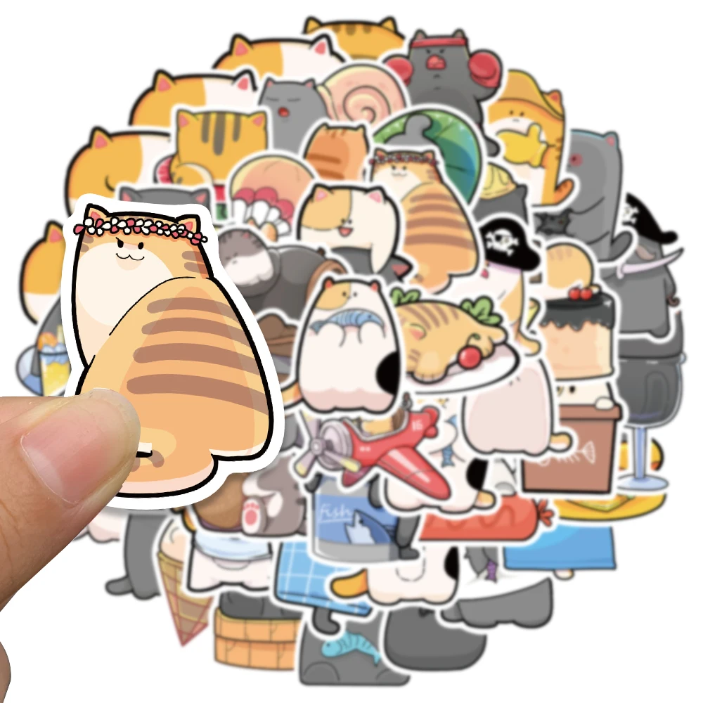 50PCS Plump CAT Cute Chubby Animals Cartoon Vinyl Stickers Decals for Water Bottle Laptop Skateboard Scrapbook Luggage Kids Toy