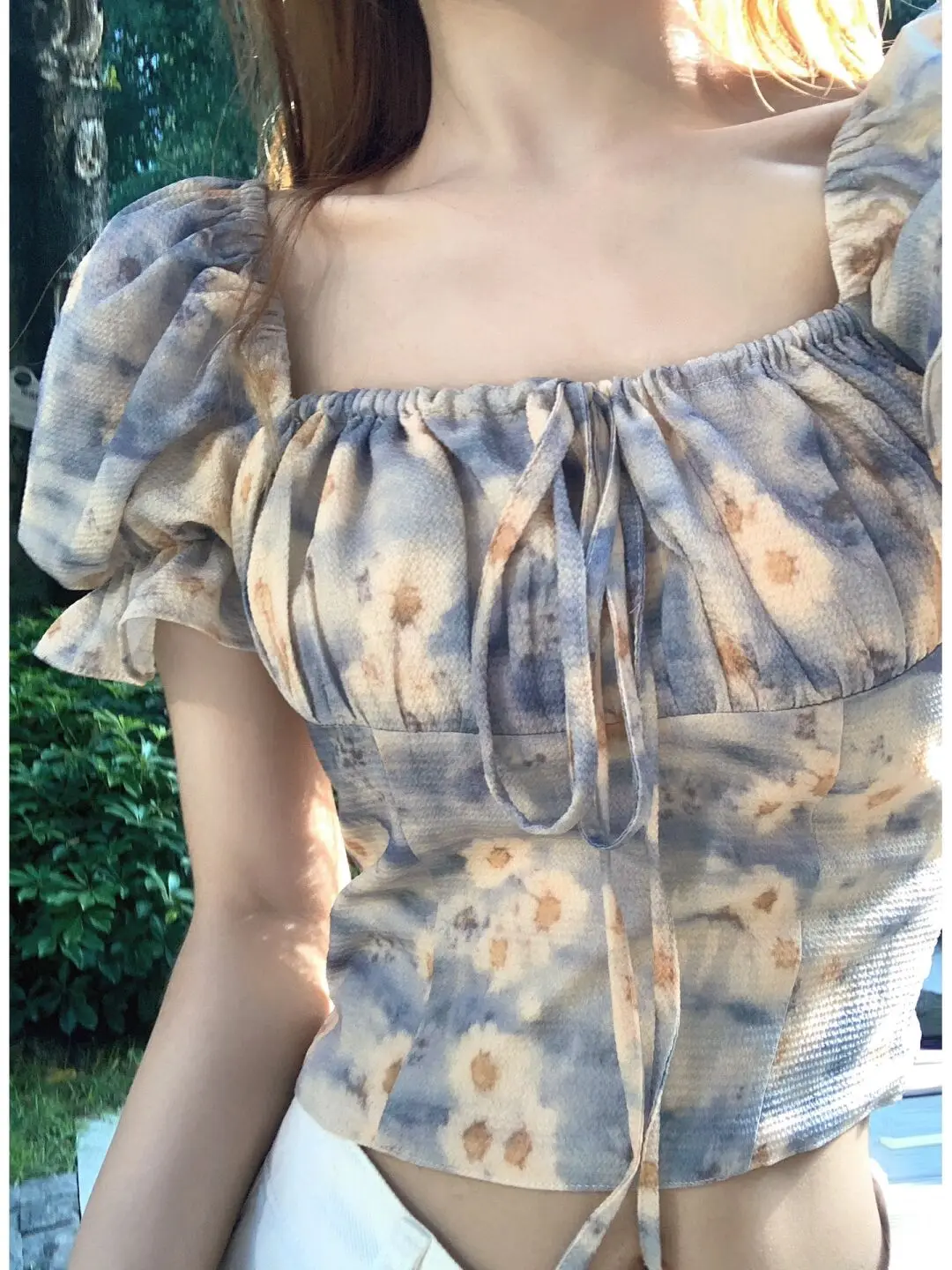T-shirt estiva ort Sve da donna FlM Sle Bubble Sve Top in chiffon Gentle Wind Versailles Bubble ort Lunghezza
