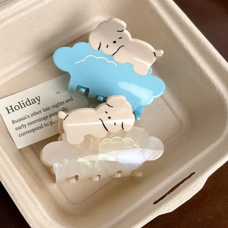 

Cute Blue White Sleeping Puppy Cloud Acetate Hair Claw Clip for Women Versatile Daily Use Non Slip Sweet Hair Accessories 1pc