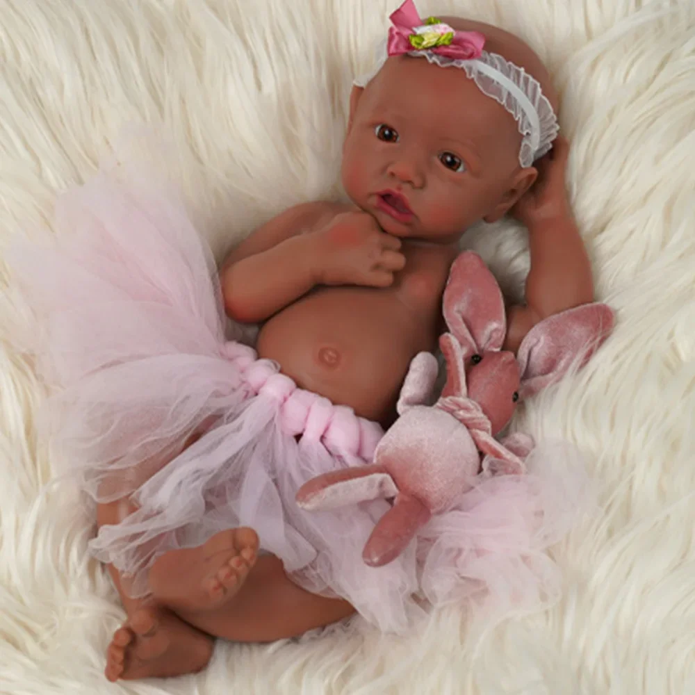 Full Silicone Body Lifelike Reborn Baby Soft Brown Skin Newborn Girl Doll Handmade Kids Gift African baby girl