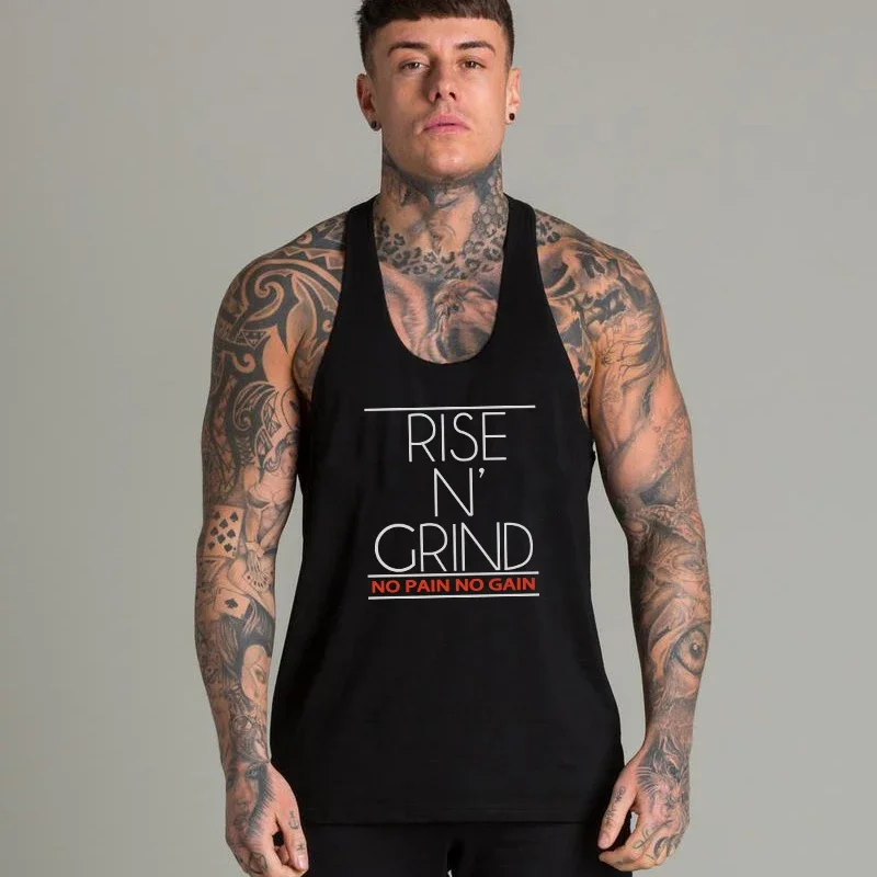 NO PAIN NO GAIN Clothing Fitness Stringer Tank Tops Men Bodybuilding Shirt Muscle Vest Gym Stringer Workout Undershirt Singlets