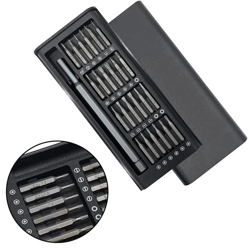 Präzisions-Schraubendreher-Set, 25-in-1-Schraubendreher, sechseckiger Flachkopf, magnetischer Schraubendreherkopf für Handy, PC, Uhr, Kamera, Brille