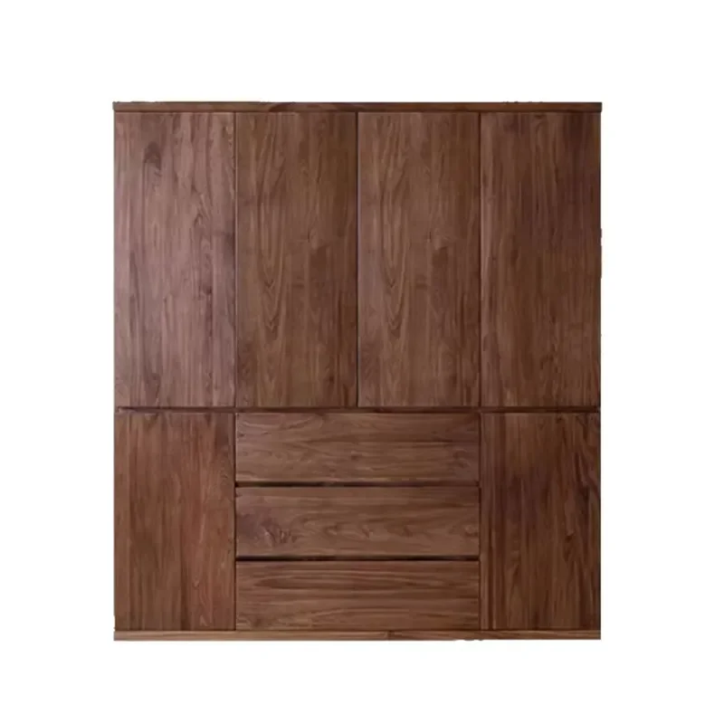 for North American Black Walnut Wardrobe Modern Simple Swing Door Bedroom Large Capacity Locker Nordic Solid Wood Storage