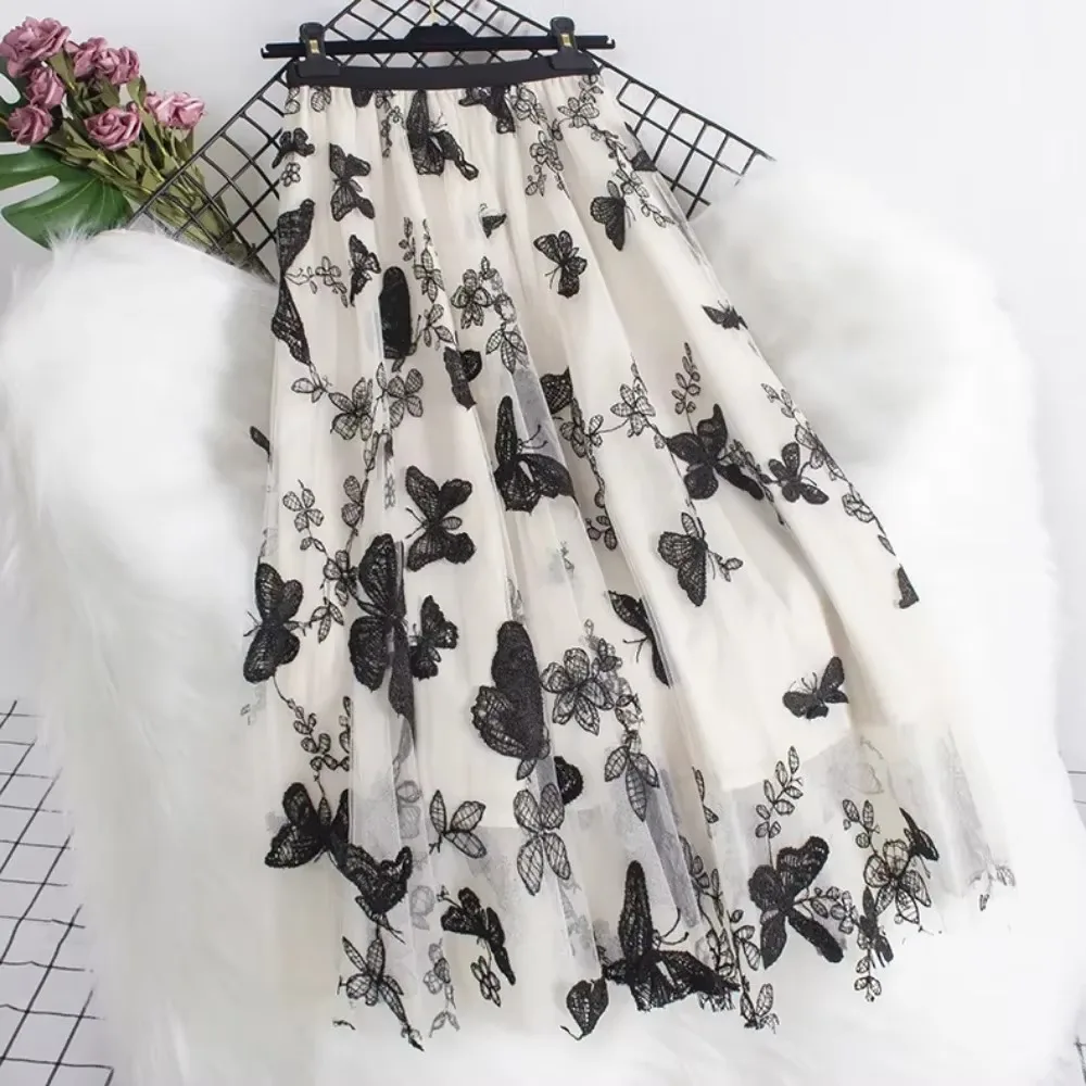 Y2k Skirt Fashion Clothes Vintage Long Skirt Ethnic Style Woman Clothing Casual Elegant Summer Embroidery Streetwear Party