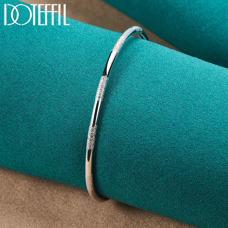 DOTEFFIL-brazalete de Plata de Ley 925 con cuentas dobles para hombre y mujer, brazalete liso mate, joyería de compromiso de boda