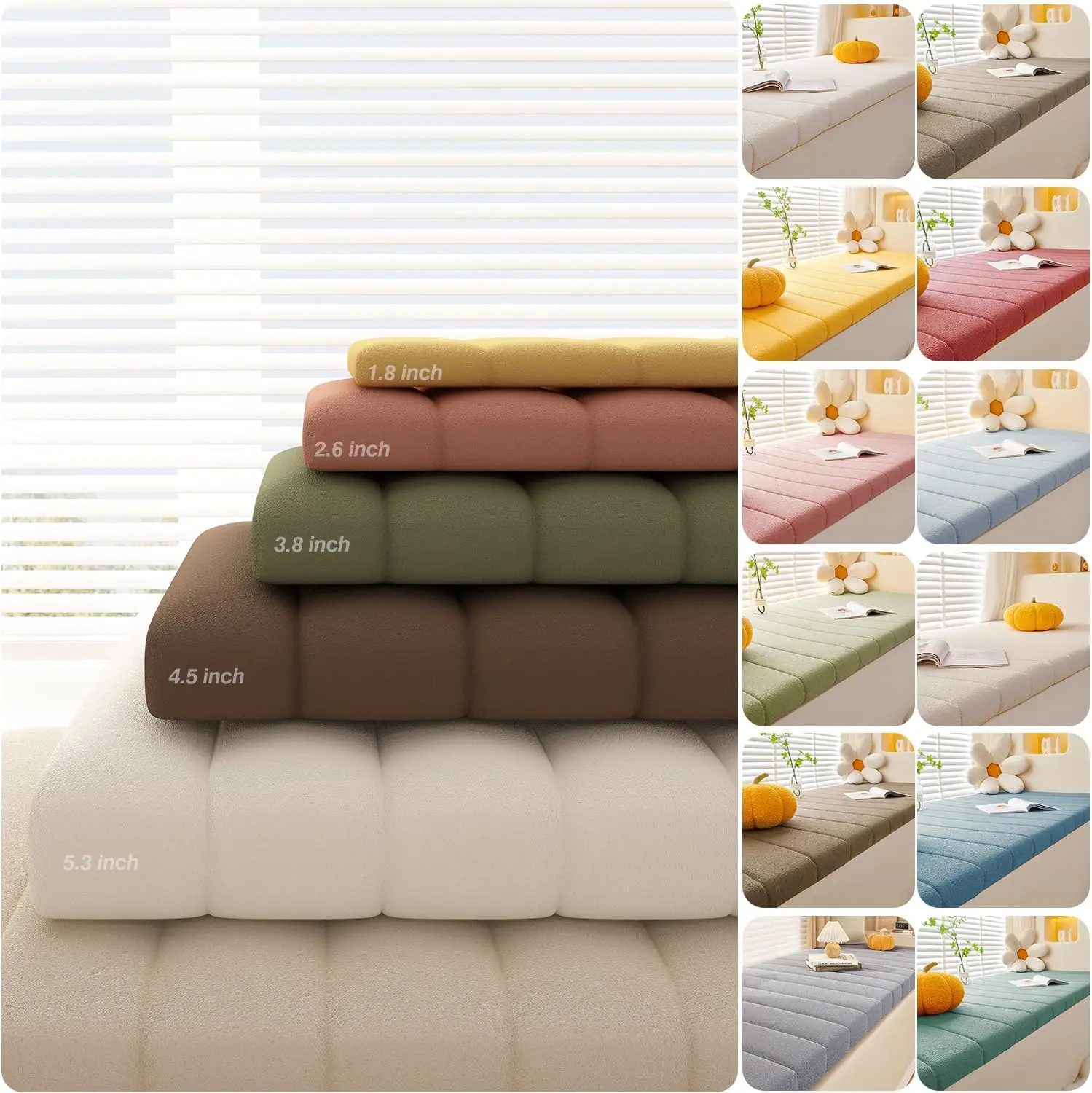 Bench Cushion for Indoor Furniture, Bay Window, Piano Bench, Kitchen Dining Room, Removable Cover, Anti-Cat Scratch