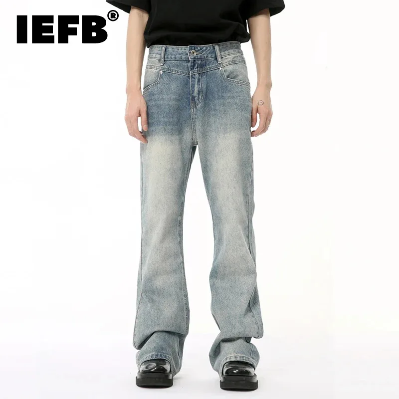 

IEFB Male Blue Spliced Design Denim Pants Gradient Color New High Street Loose Boot Cut Men's Jeans Summer 2024 Trend 9C6688