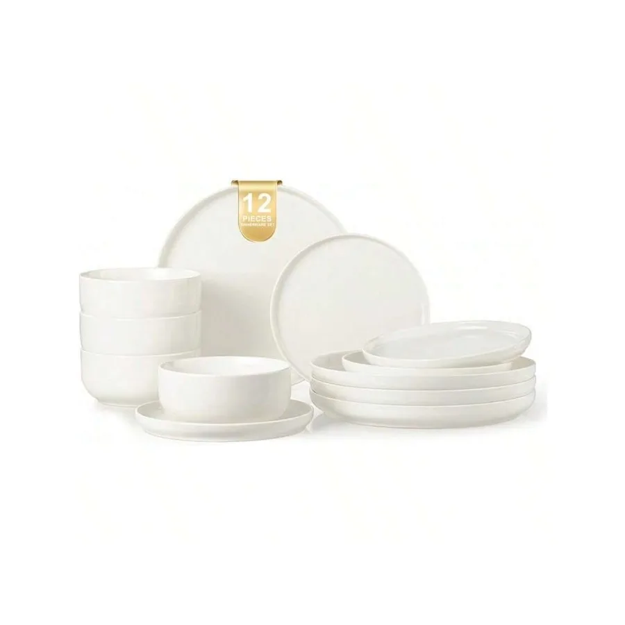 

EWFEN Plates And Bowls Sets, 12 Pieces Stoneware Dinnerware Set For 4, Ceramic Dishware Dishes Set, Scratch Resistant Dishes Se