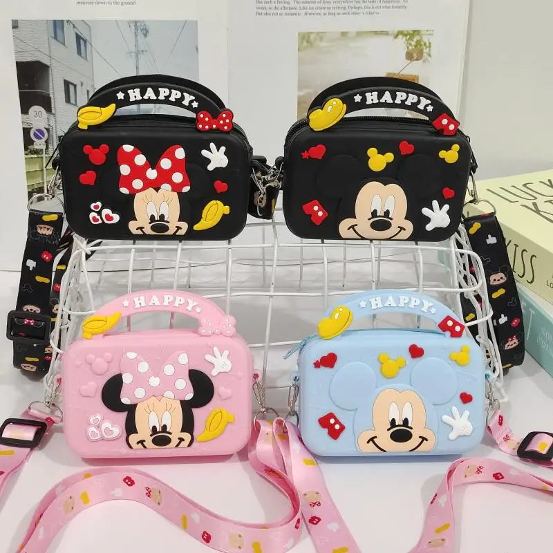 Disney Children Shoulder Bags Mickey Mouse Minnie Cartoons Crossbody Bag Girls Coin Purse Silica Gel Waterproof Small Square Bag